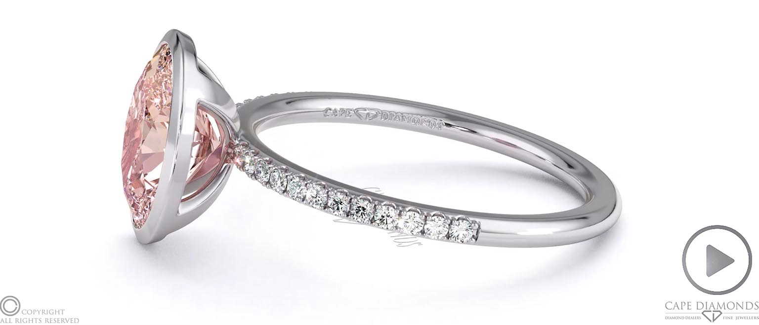 Pink Natural Diamond Oval Cut Basket Bezel Setting Pave Platinum Engagement Ring top video