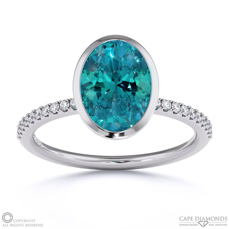 Alexandrite Oval Cut Basket Bezel Setting Pave White Gold Engagement Ring