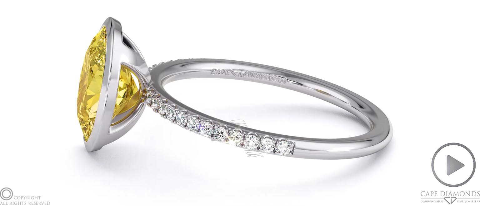 Yellow Lab Grown Diamond Oval-cut Basket Bezel Setting Pave White Gold Engagement Ring top video