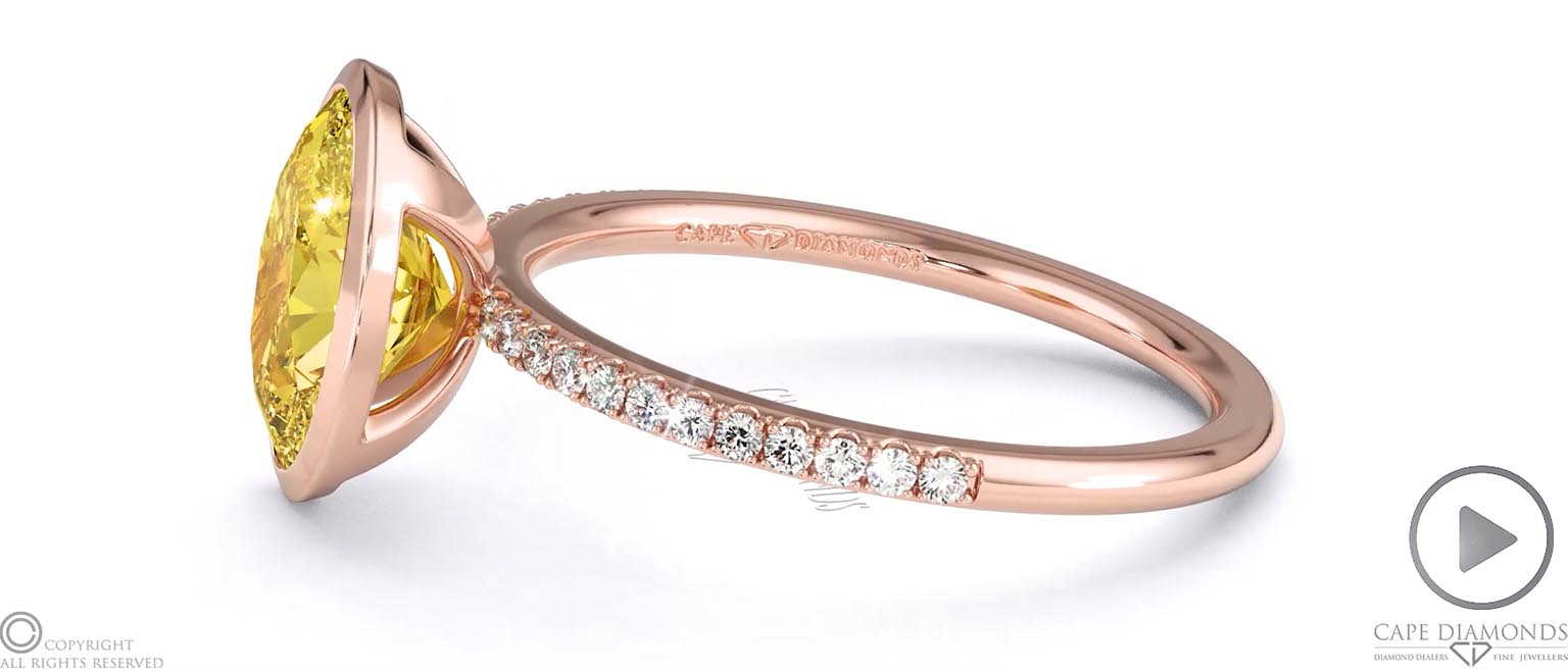 Yellow Natural Diamond Oval-cut Basket Bezel Setting Pave Rose Gold Engagement Ring top video