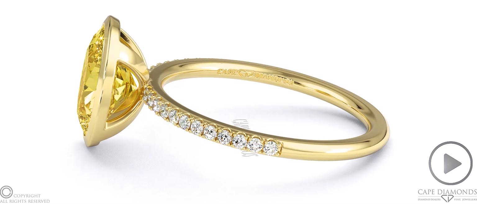 Yellow Lab Grown Diamond Oval-cut Basket Bezel Setting Pave Yellow Lab Grown Gold Engagement Ring top video