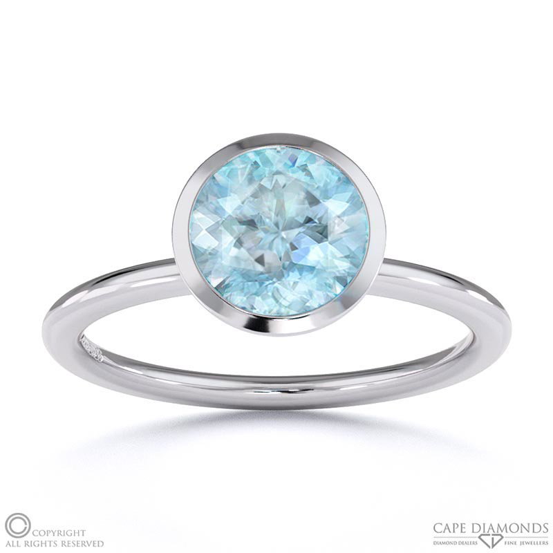 Blue Or Paraiba Tourmaline Round Cut Basket Bezel Setting Solitaire White Gold Engagement Ring