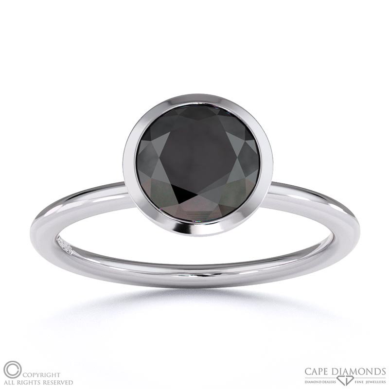Black Lab Grown Diamond Round-cut Basket Bezel Setting Solitaire White Gold Engagement Ring
