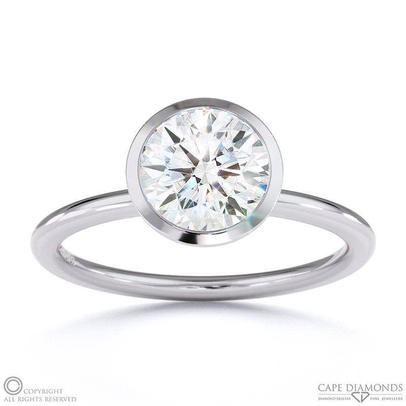 Lab Grown Diamond Round-Cut Basket Bezel Setting Solitaire White Gold Engagement Ring