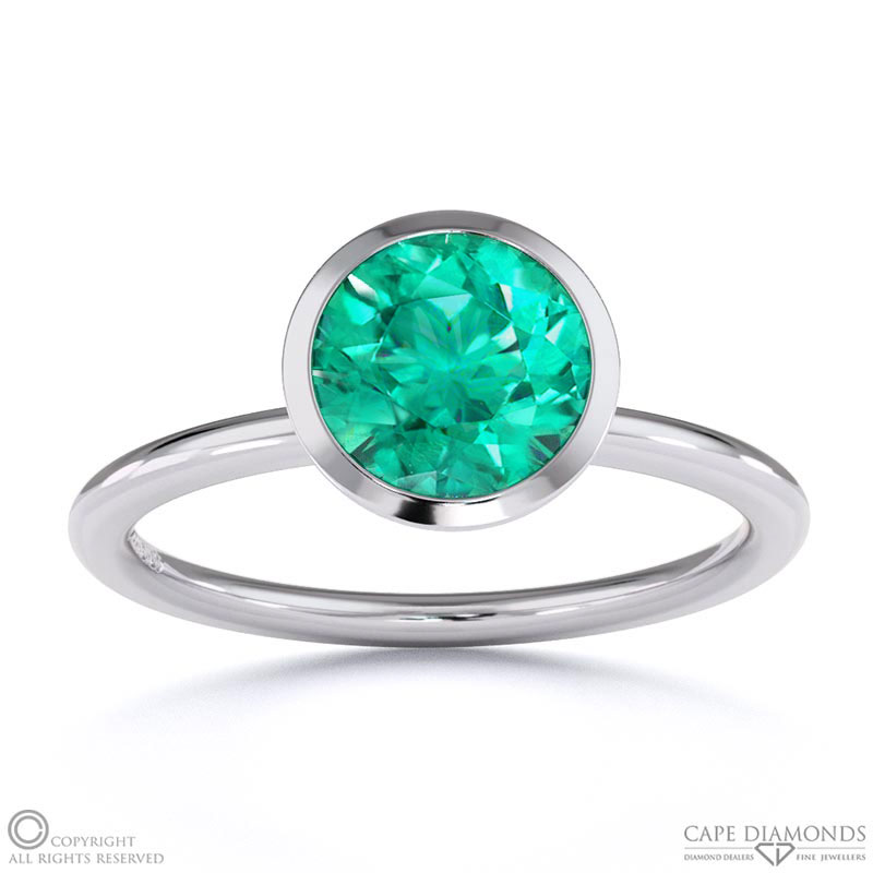 Tourmaline Round Cut Basket Bezel Setting Solitaire White Gold Engagement Ring