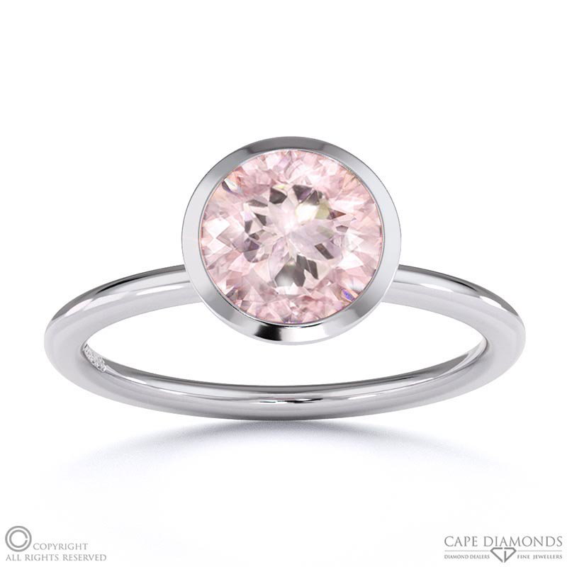 Morganite Round Cut Basket Bezel Setting Solitaire White Gold Engagement Ring