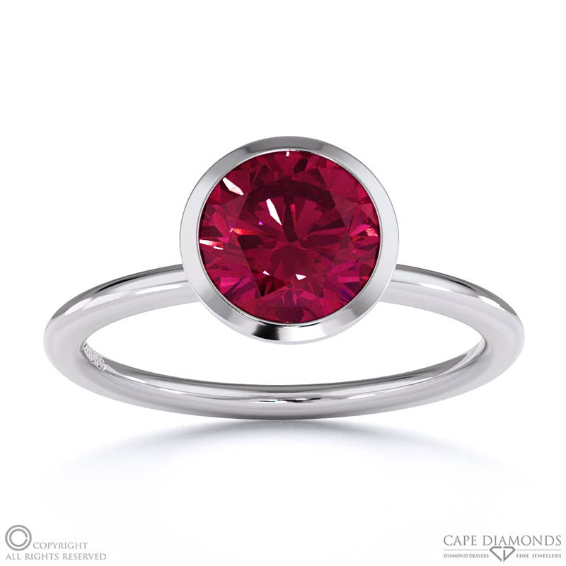 Ruby Round Cut Basket Bezel Setting Solitaire White Gold Engagement Ring