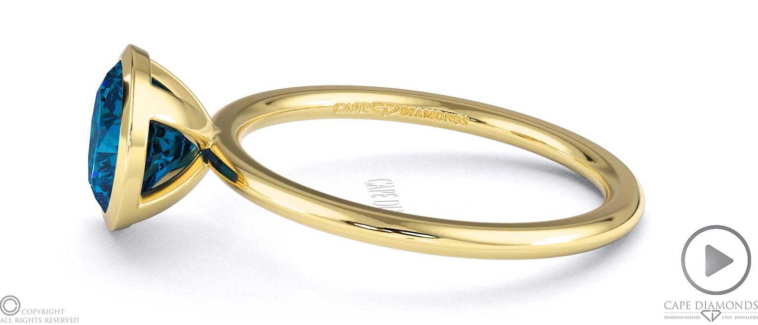 Sapphire Round Cut Basket Bezel Solitaire Yellow Gold Engagement Ring top video