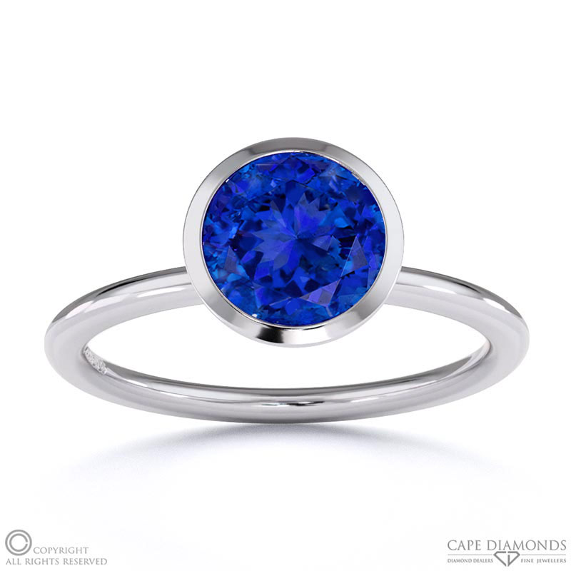 Tanzanite Round Cut Basket Bezel Setting Solitaire White Gold Engagement Ring