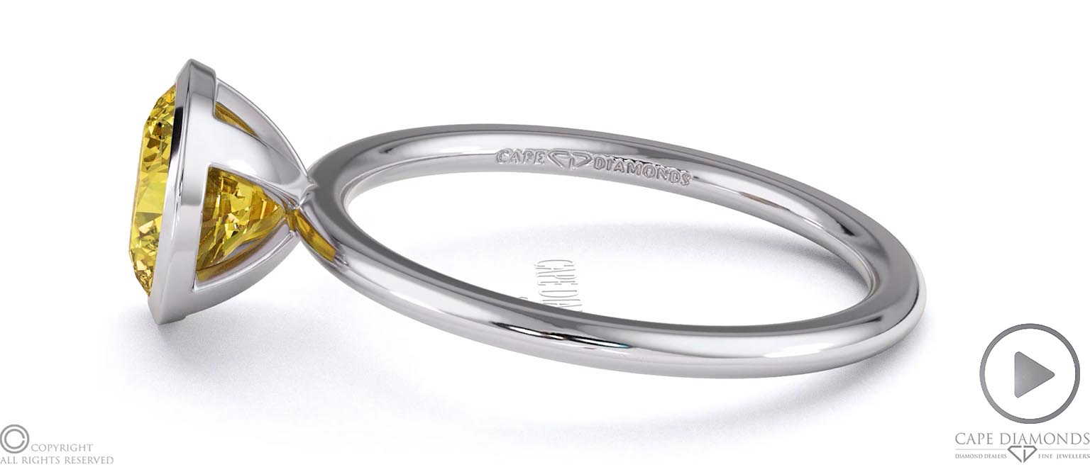 Yellow Natural Diamond Round-cut Basket Bezel Setting Solitaire White Gold Engagement Ring top video