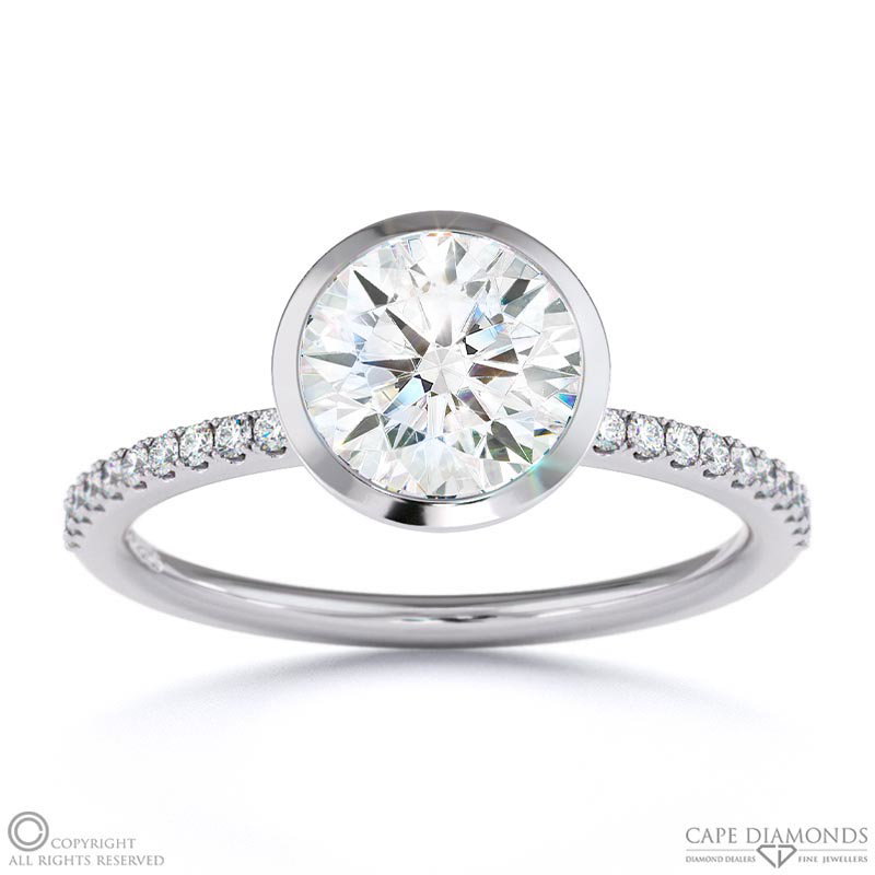 Lab Grown Diamond Round-Cut Basket Bezel Setting Pave White Gold Engagement Ring