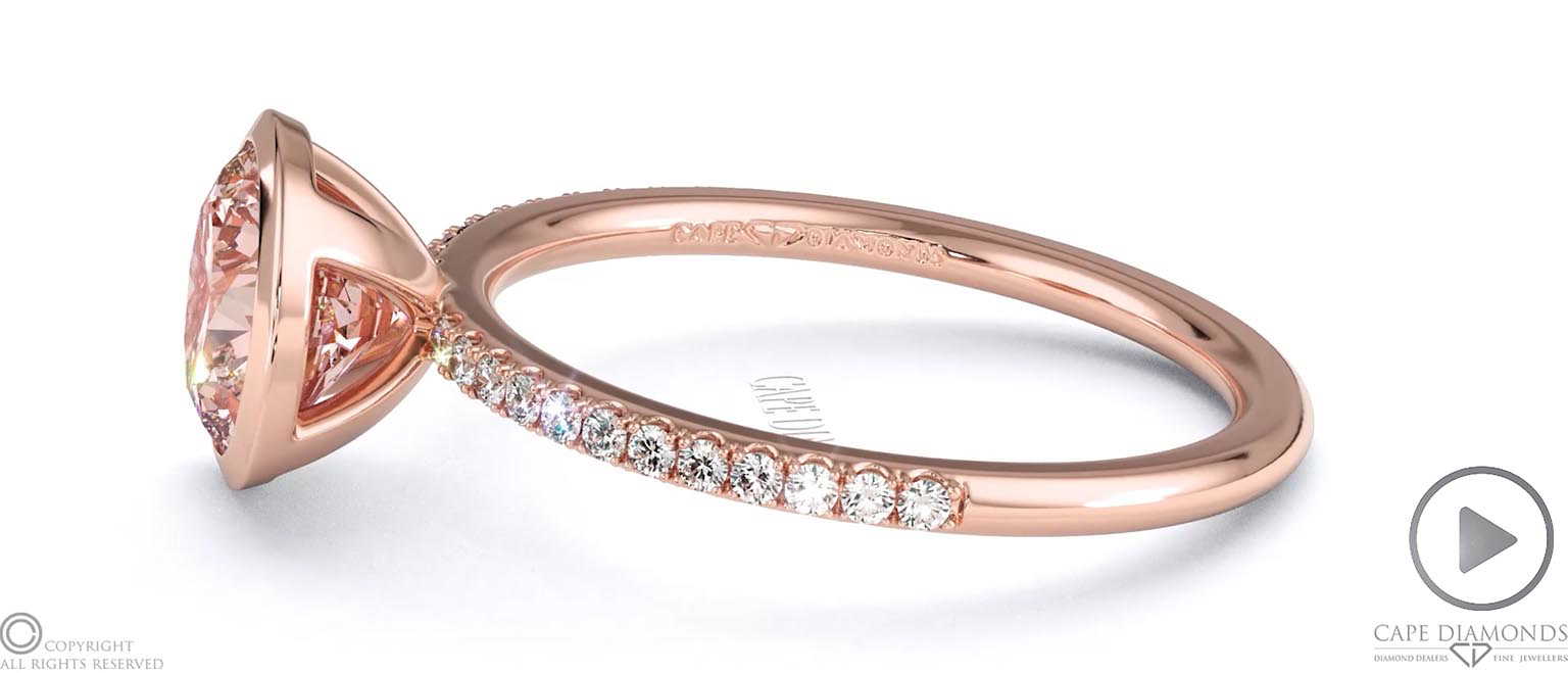 Pink Natural Diamond Round Cut Basket Bezel Side Stones Rose Gold Engagement Ring top video