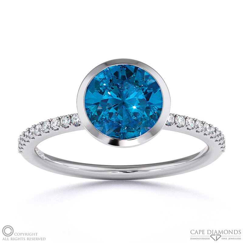 Sapphire Round Cut Basket Bezel Setting Pave White Gold Engagement Ring