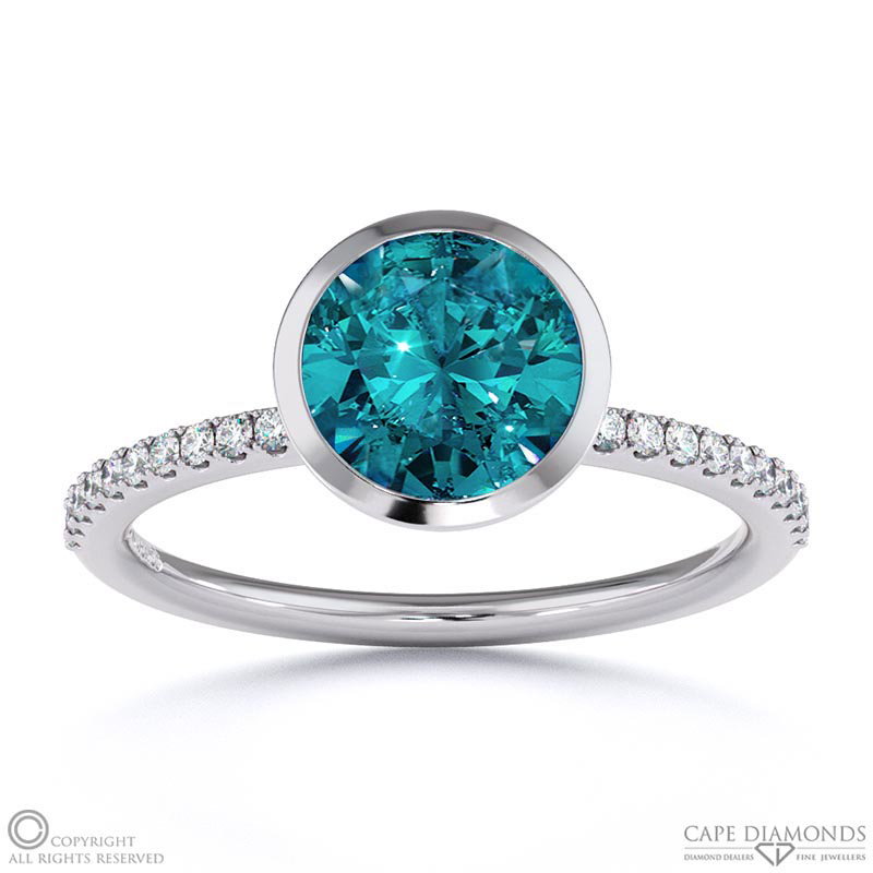 Alexandrite Round Cut Basket Bezel Setting Pave White Gold Engagement Ring