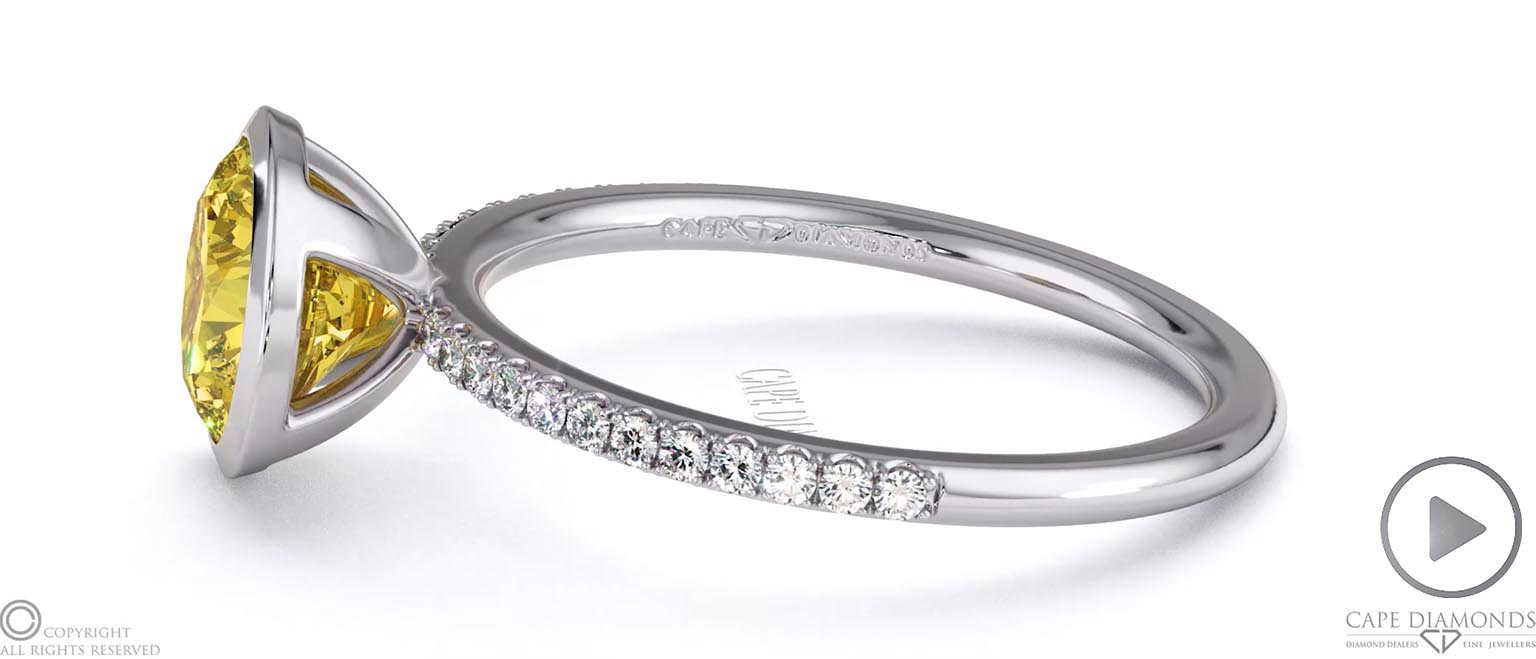 Yellow Lab Grown Diamond Round-cut Basket Bezel Setting Pave White Gold Engagement Ring top video