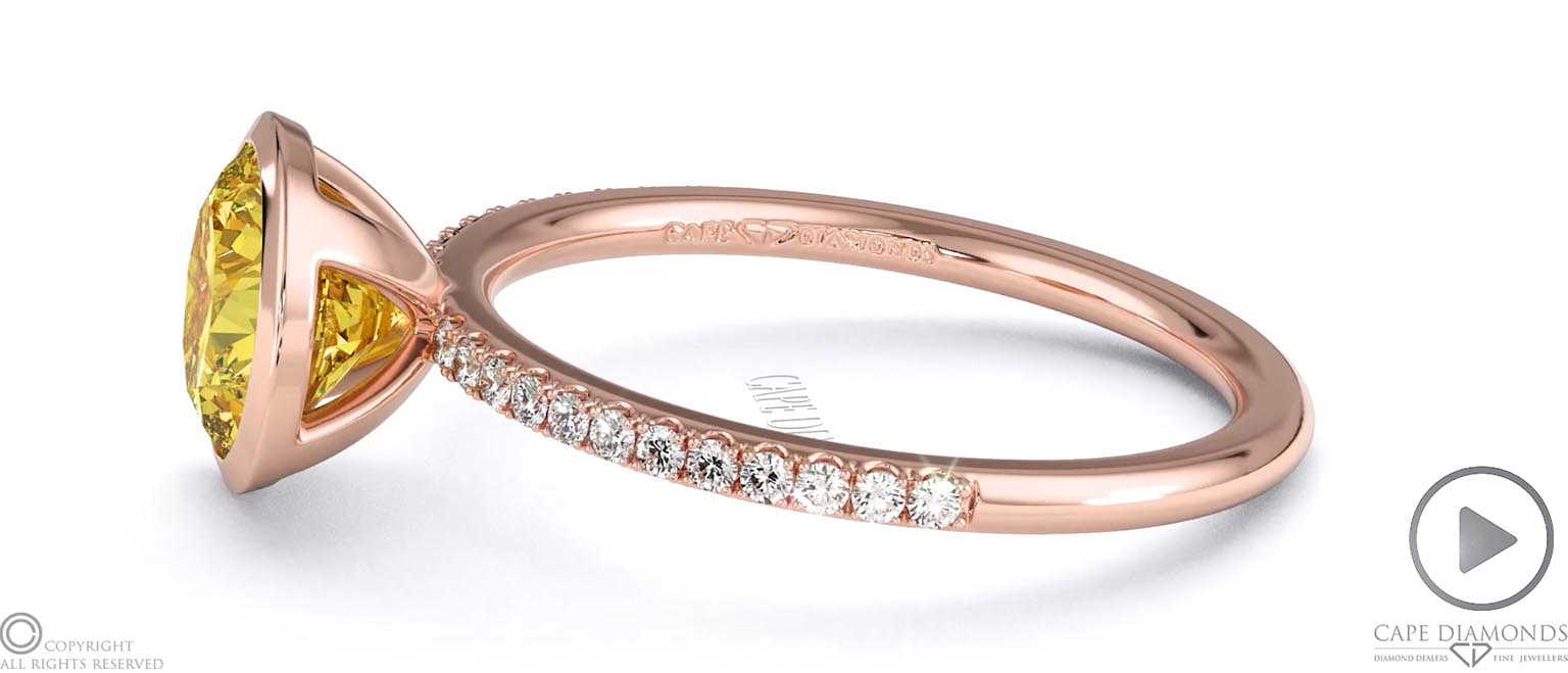 Yellow Lab Grown Diamond Round-cut Basket Bezel Setting Pave Rose Gold Engagement Ring top video