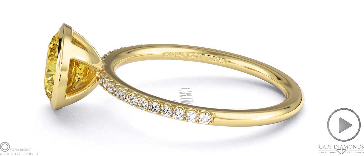 Yellow Lab Grown Diamond Round-cut Basket Bezel Setting Pave Yellow Lab Grown Gold Engagement Ring top video
