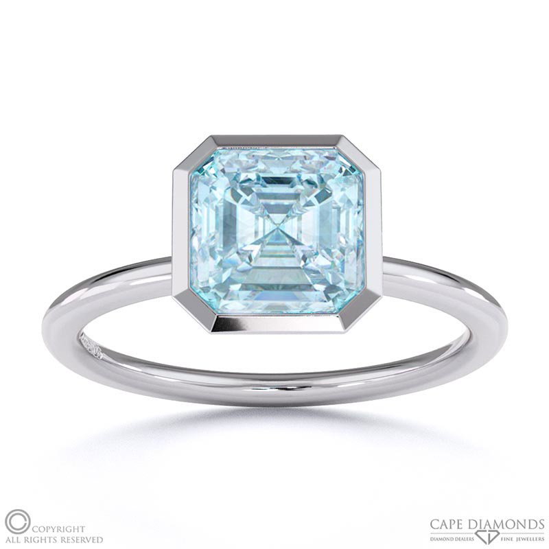 Aquamarine Asscher Cut Basket Bezel Setting Solitaire White Gold Engagement Ring
