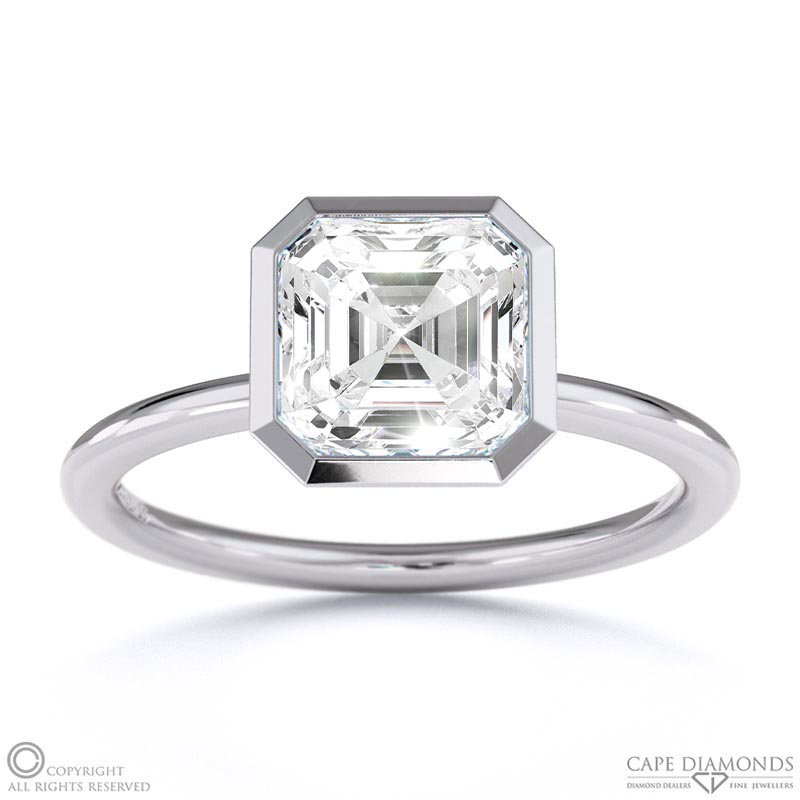 Lab Grown Diamond Asscher-Cut Basket Bezel Setting Solitaire White Gold Engagement Ring