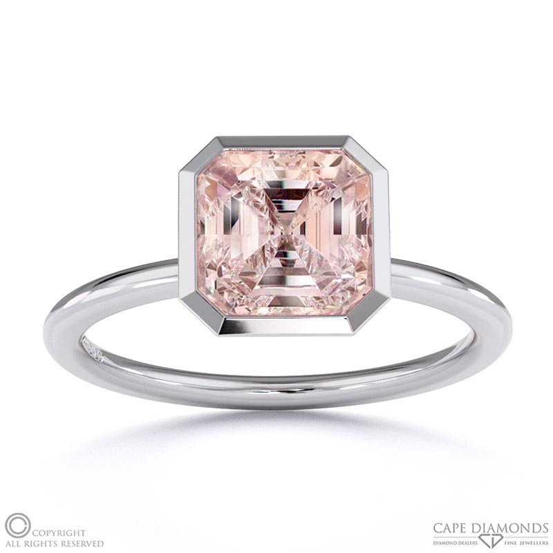 Morganite Asscher Cut Basket Bezel Setting Solitaire White Gold Engagement Ring
