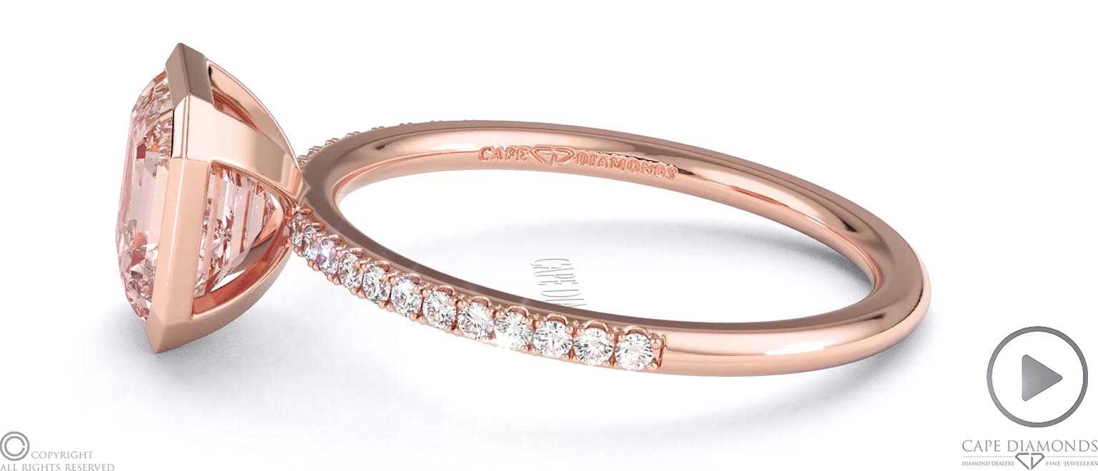 Pink Natural Diamond Asscher Cut Basket Bezel Setting Pave Rose Gold Engagement Ring top video