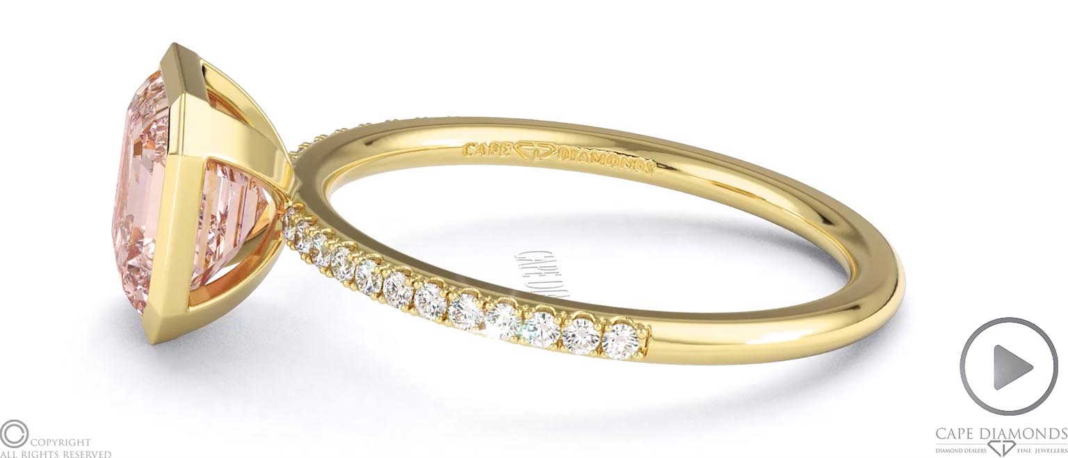 Pink Natural Diamond Asscher Cut Basket Bezel Side Stones Yellow Gold Engagement Ring top video