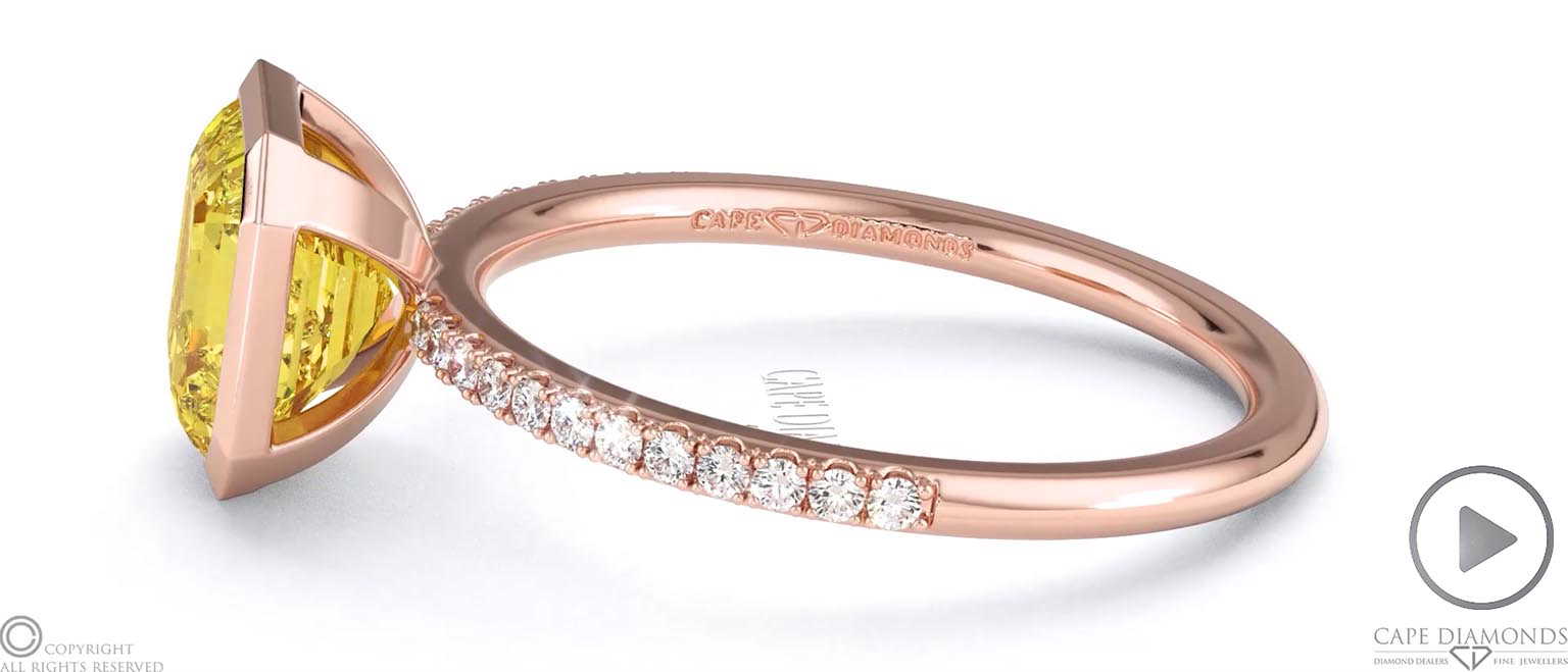 Yellow Lab Grown Diamond Asscher-cut Basket Bezel Setting Pave Rose Gold Engagement Ring top video