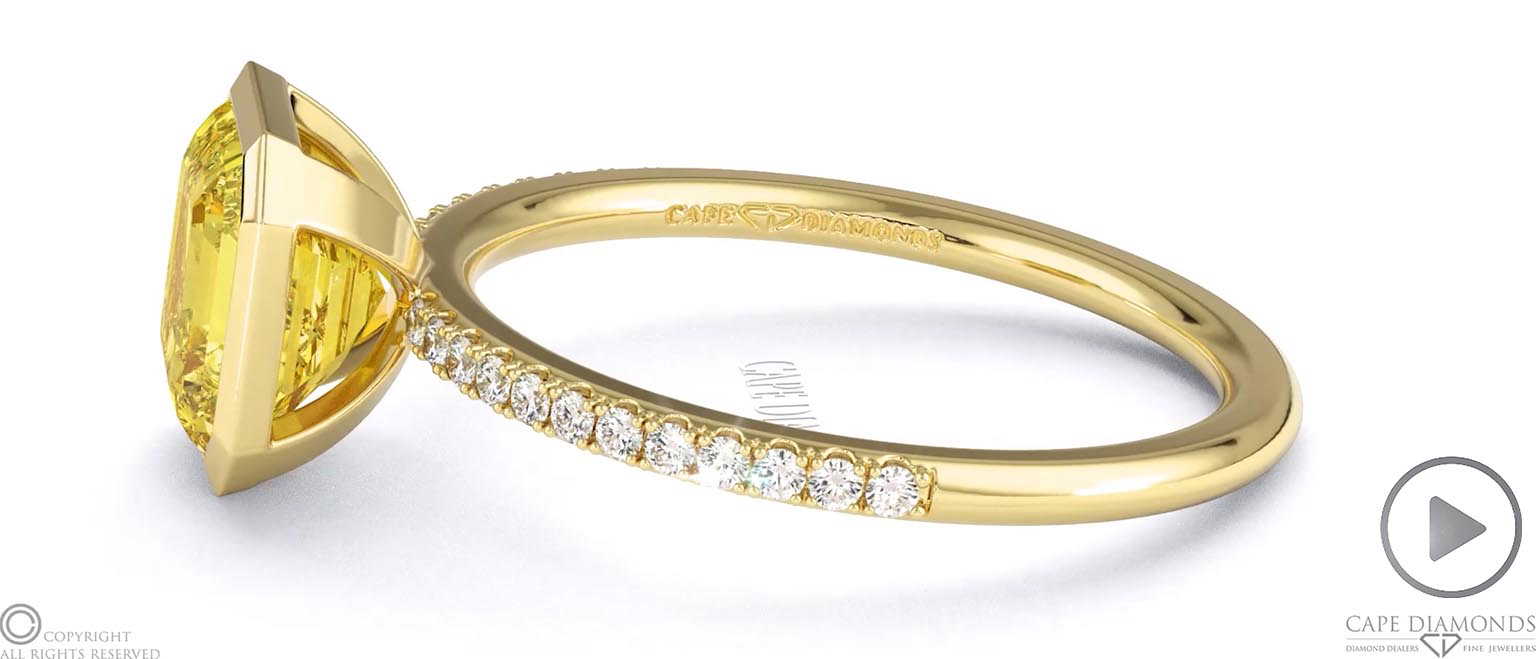 Yellow Lab Grown Diamond Asscher-cut Basket Bezel Setting Pave Yellow Lab Grown Gold Engagement Ring top video