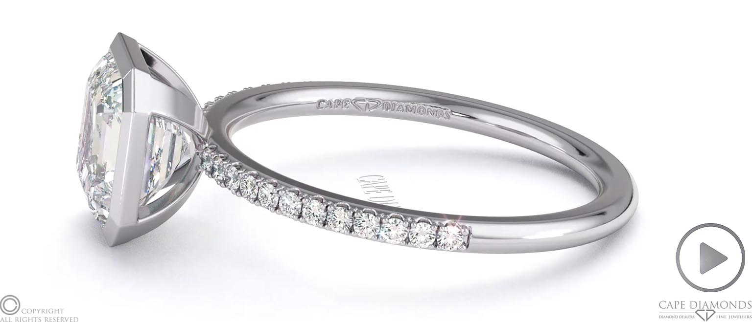 Lab Grown Diamond Asscher-Cut Basket Bezel Setting Pave Platinum Engagement Ring top video