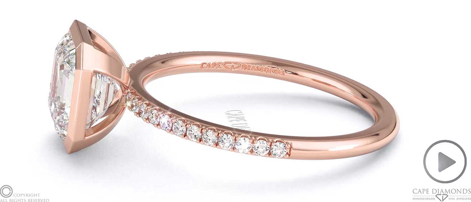 Lab Grown Diamond Asscher-Cut Basket Bezel Setting Pave Rose Gold Engagement Ring top video
