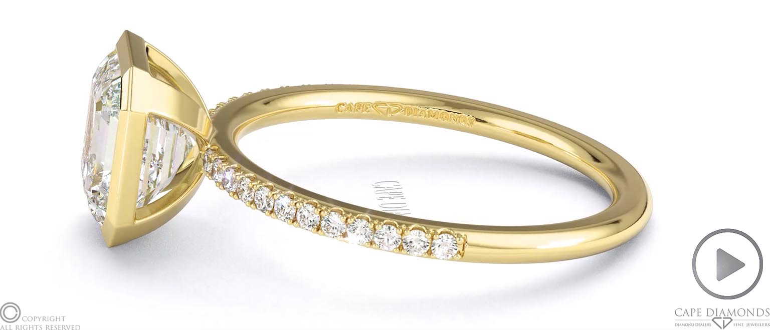 Lab Grown Diamond Asscher-Cut Basket Bezel Setting Pave Yellow Gold Engagement Ring top video