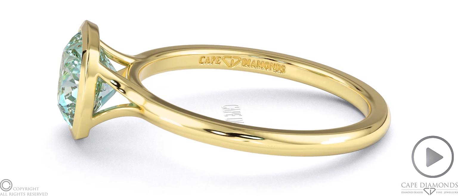 Blue Lab Diamond Cushion Cut Bezel Setting Split Band Yellow Gold Engagement Ring top video