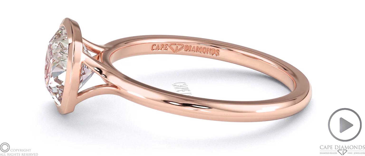 Lab Grown Diamond Cushion-Cut Bezel Setting Split Band Rose Gold Engagement Ring top video