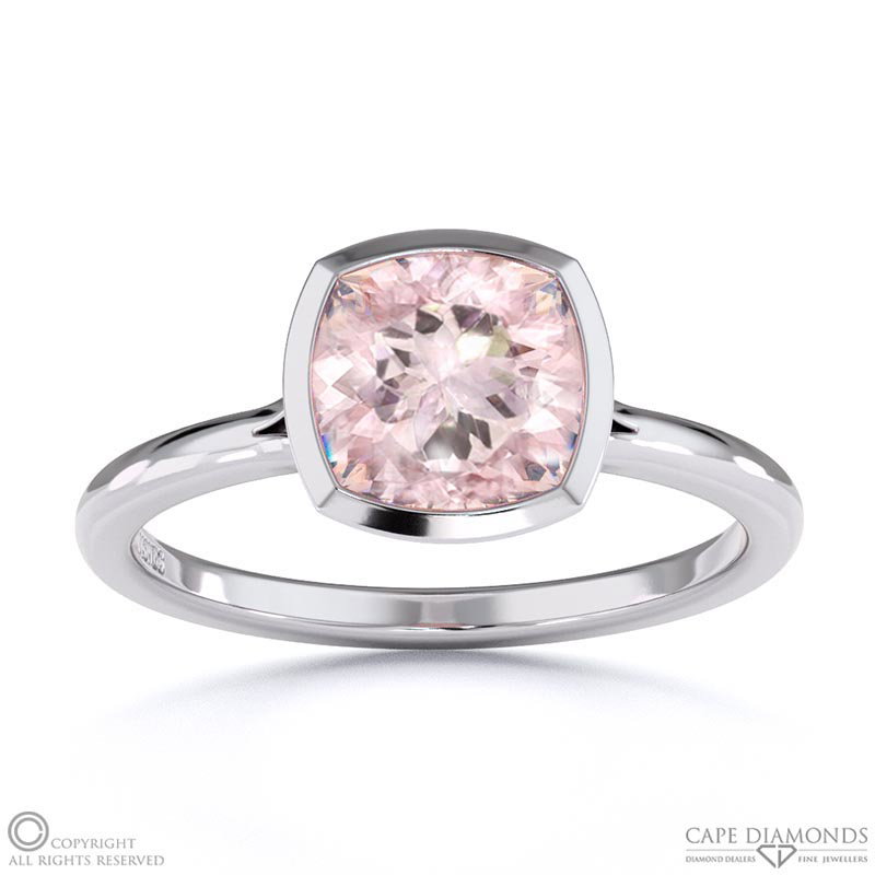 Morganite Cushion Cut Bezel Setting Split Band White Gold Engagement Ring