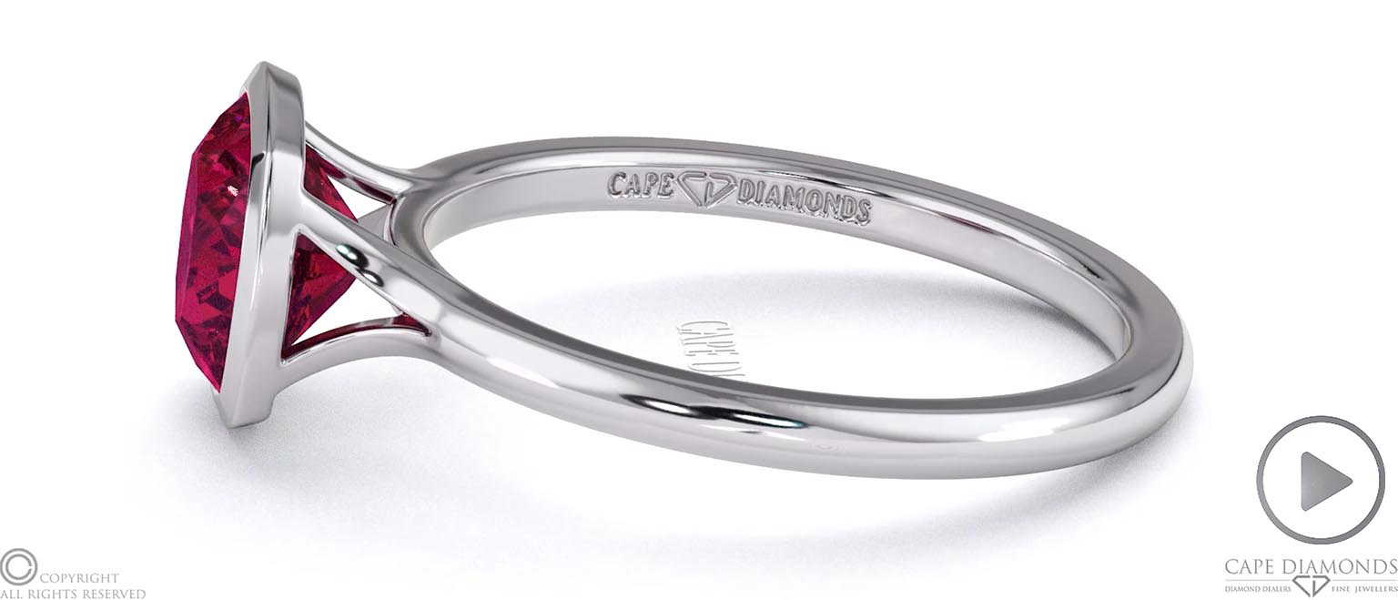 Ruby Cushion Cut Bezel Setting Split Band White Gold Engagement Ring top video