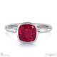 ruby cushion cut bezel setting split band white gold engagement ring with 18k white gold metal and cushion shape diamond