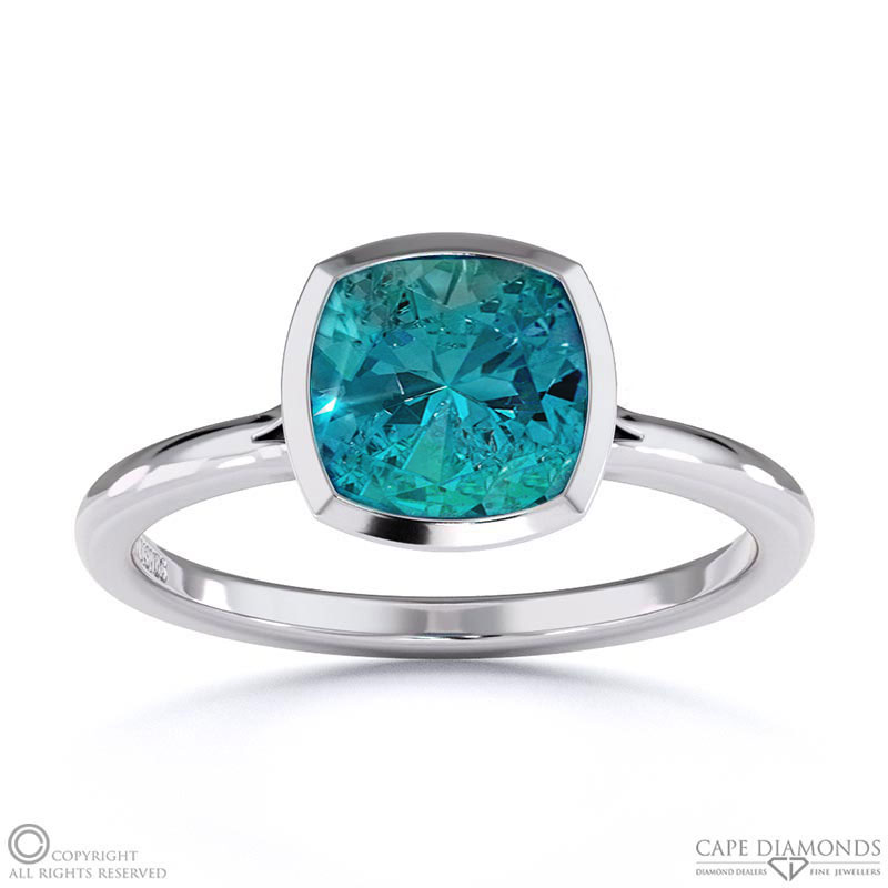 Alexandrite Cushion Cut Bezel Setting Split Band White Gold Engagement Ring