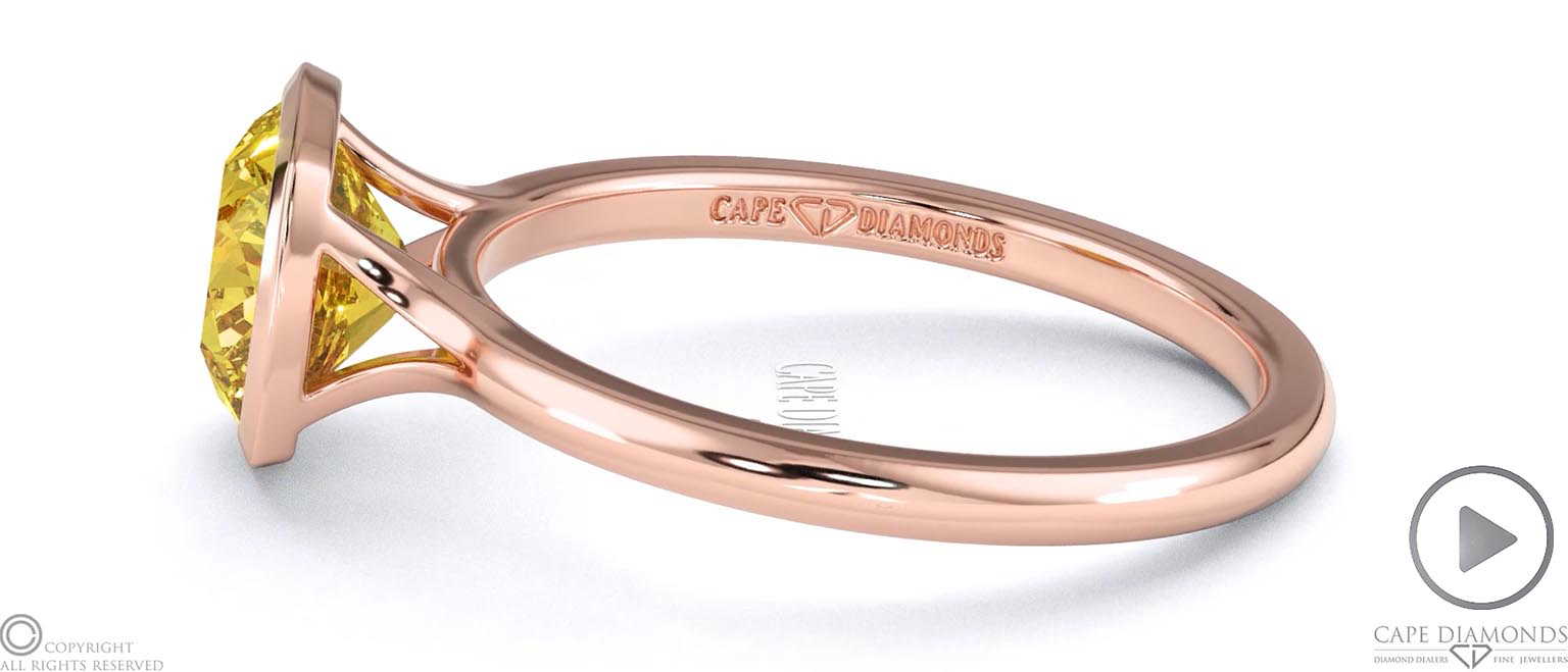 Yellow Lab Grown Diamond Cushion-cut Bezel Setting Split Band Rose Gold Engagement Ring top video