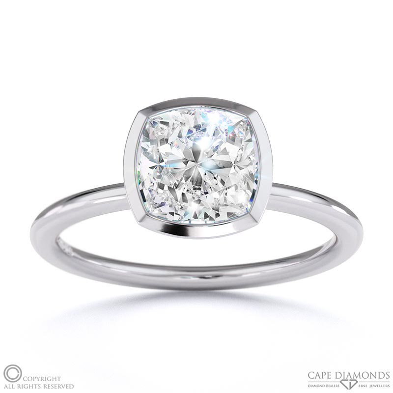 Lab Grown Diamond Cushion-Cut Basket Bezel Setting Solitaire White Gold Engagement Ring