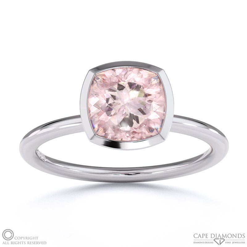 Morganite Cushion Cut Basket Bezel Setting Solitaire White Gold Engagement Ring