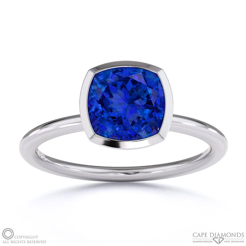 Tanzanite Cushion Cut Basket Bezel Setting Solitaire White Gold Engagement Ring