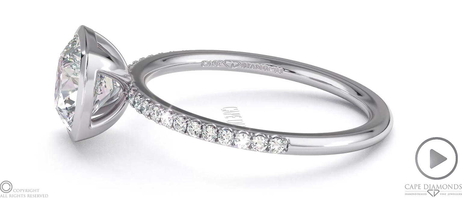 Natural Diamond Cushion-Cut Basket Bezel Setting Pave White Gold Engagement Ring top video