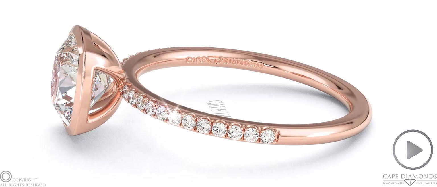 Lab Grown Diamond Cushion-Cut Basket Bezel Setting Pave Rose Gold Engagement Ring top video