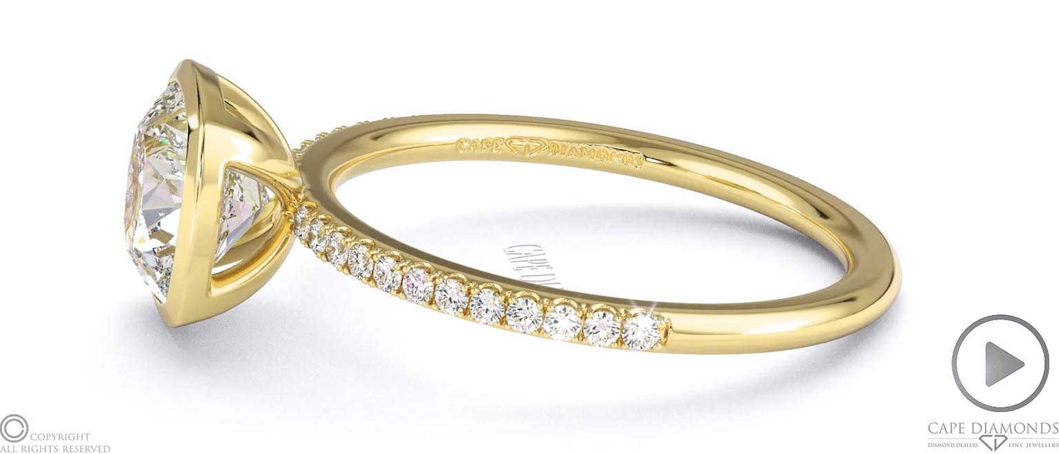 Natural Diamond Cushion-Cut Basket Bezel Setting Pave Yellow Gold Engagement Ring top video
