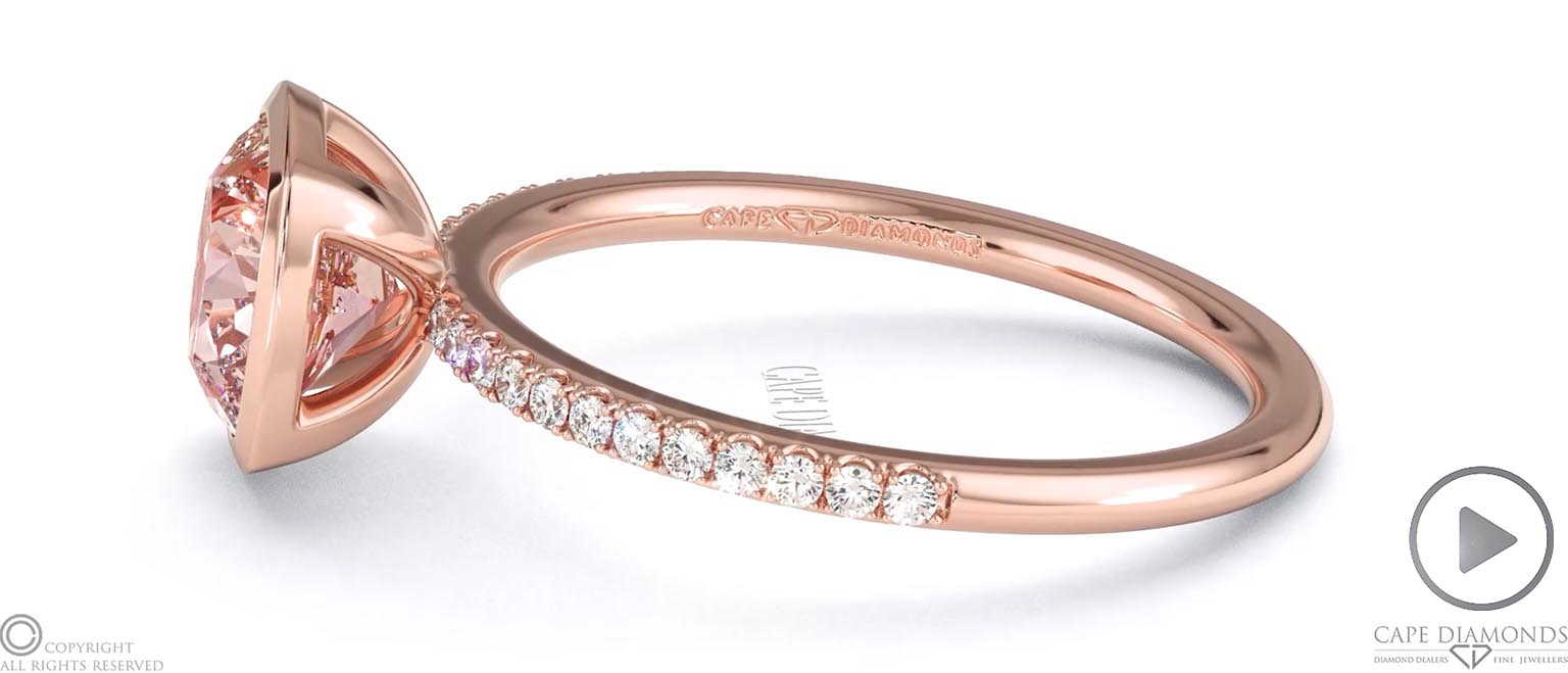 Pink Natural Diamond Cushion Cut Basket Bezel Setting Pave Rose Gold Engagement Ring top video