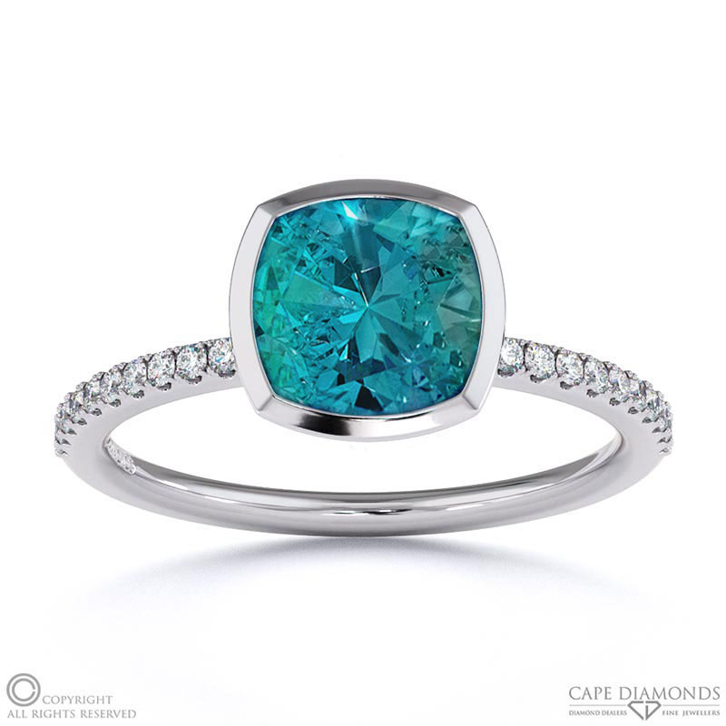 Alexandrite Cushion Cut Basket Bezel Setting Pave White Gold Engagement Ring