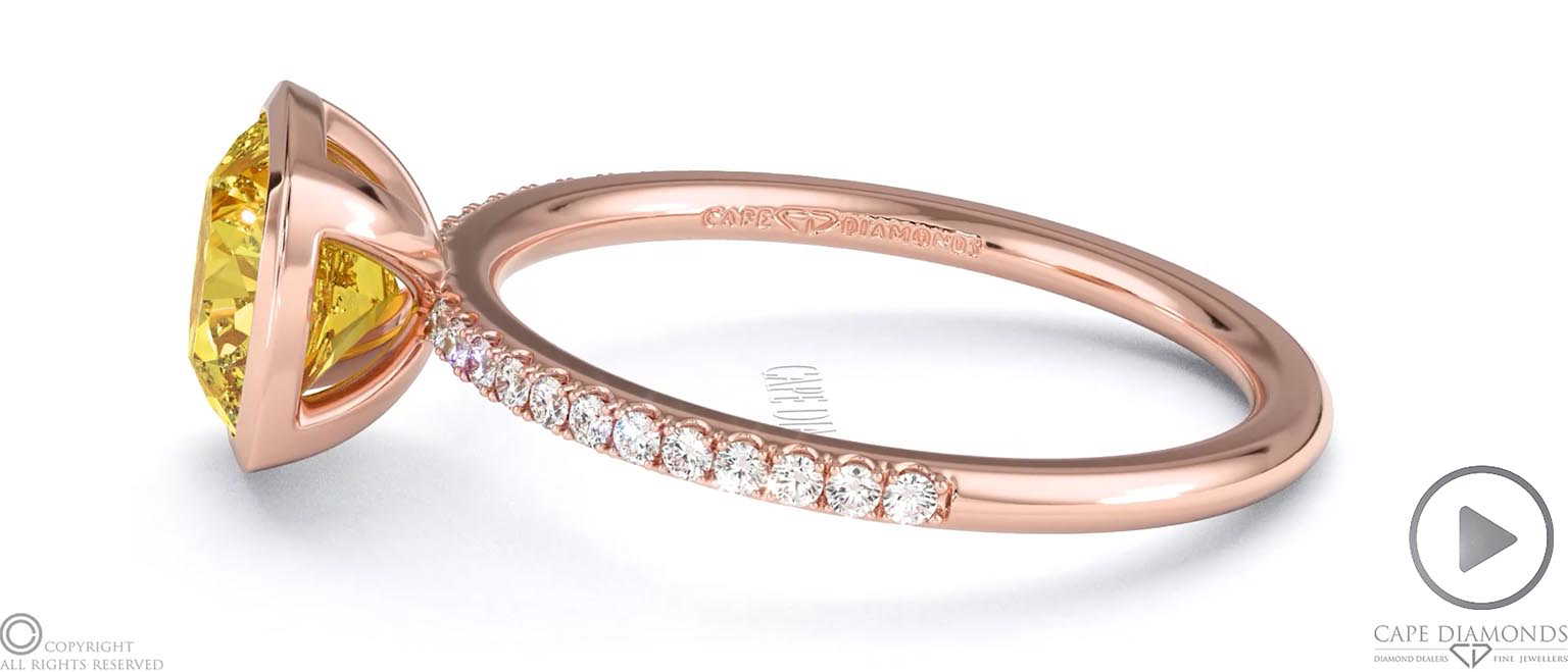 Yellow Lab Grown Diamond Cushion-cut Basket Bezel Setting Pave Rose Gold Engagement Ring top video