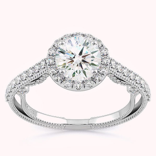 Antique Style White Gold Lab Diamond Engagement Rings