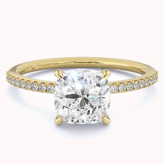 Cushion Cut Yellow Gold Lab Engagement Rings