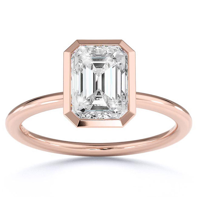 Emerald Cut Rose Gold Lab Engagement Rings